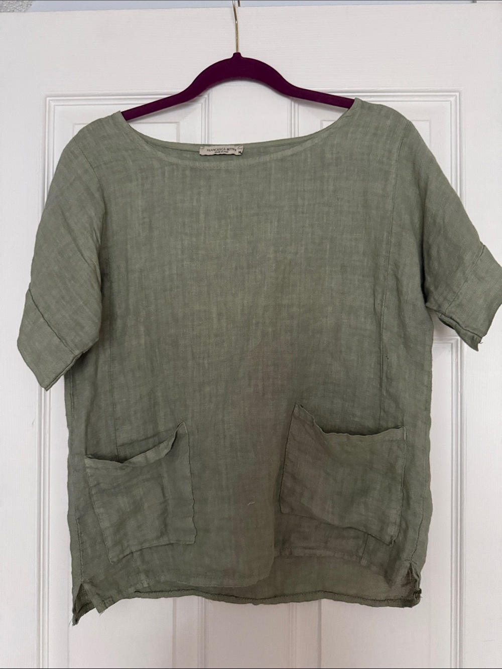 Linen Pocket Short-Sleeve Top - Sage Green